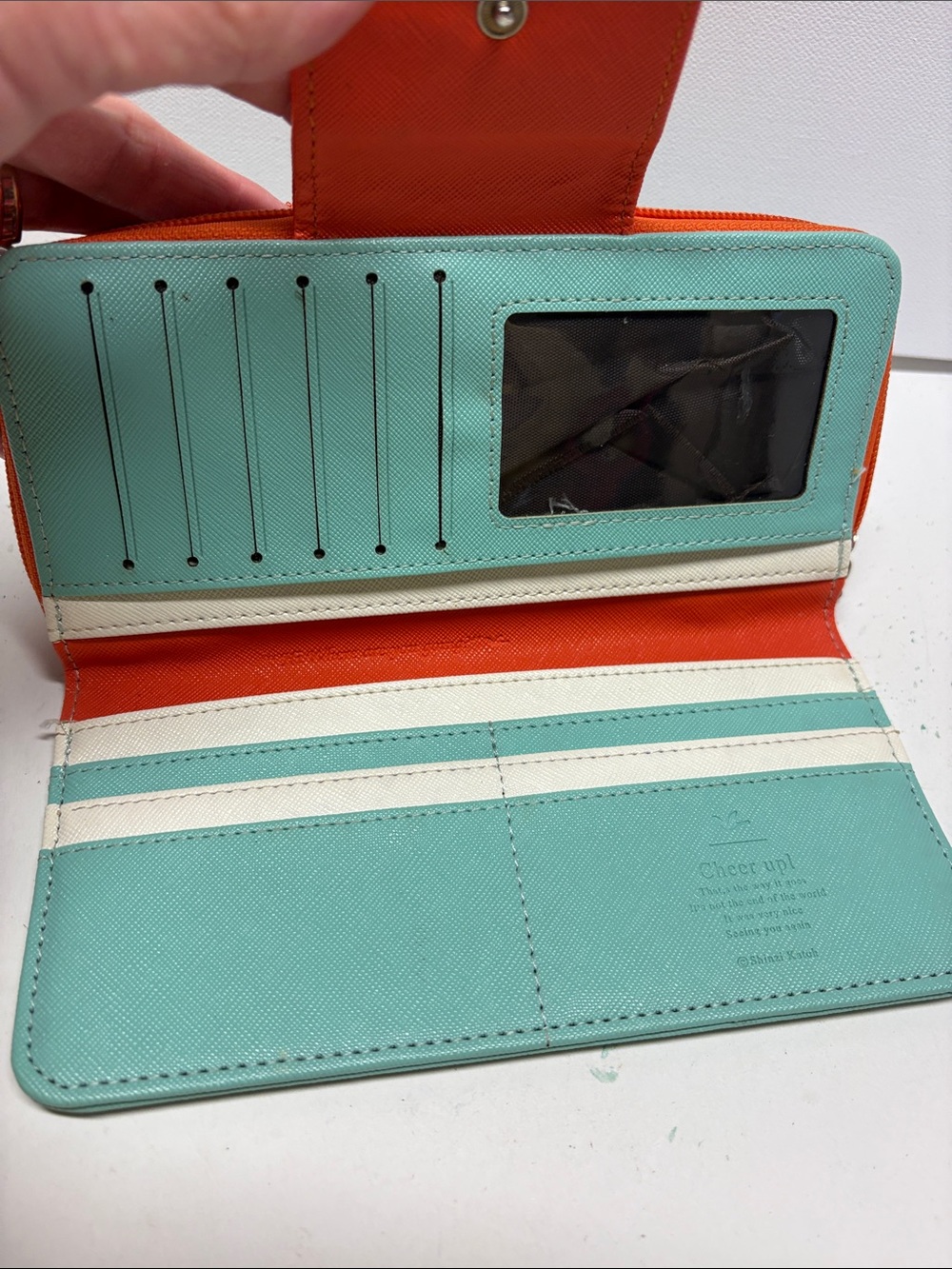 Two-Tone Mint and Coral Zip Wallet by - Picture 4 of 13